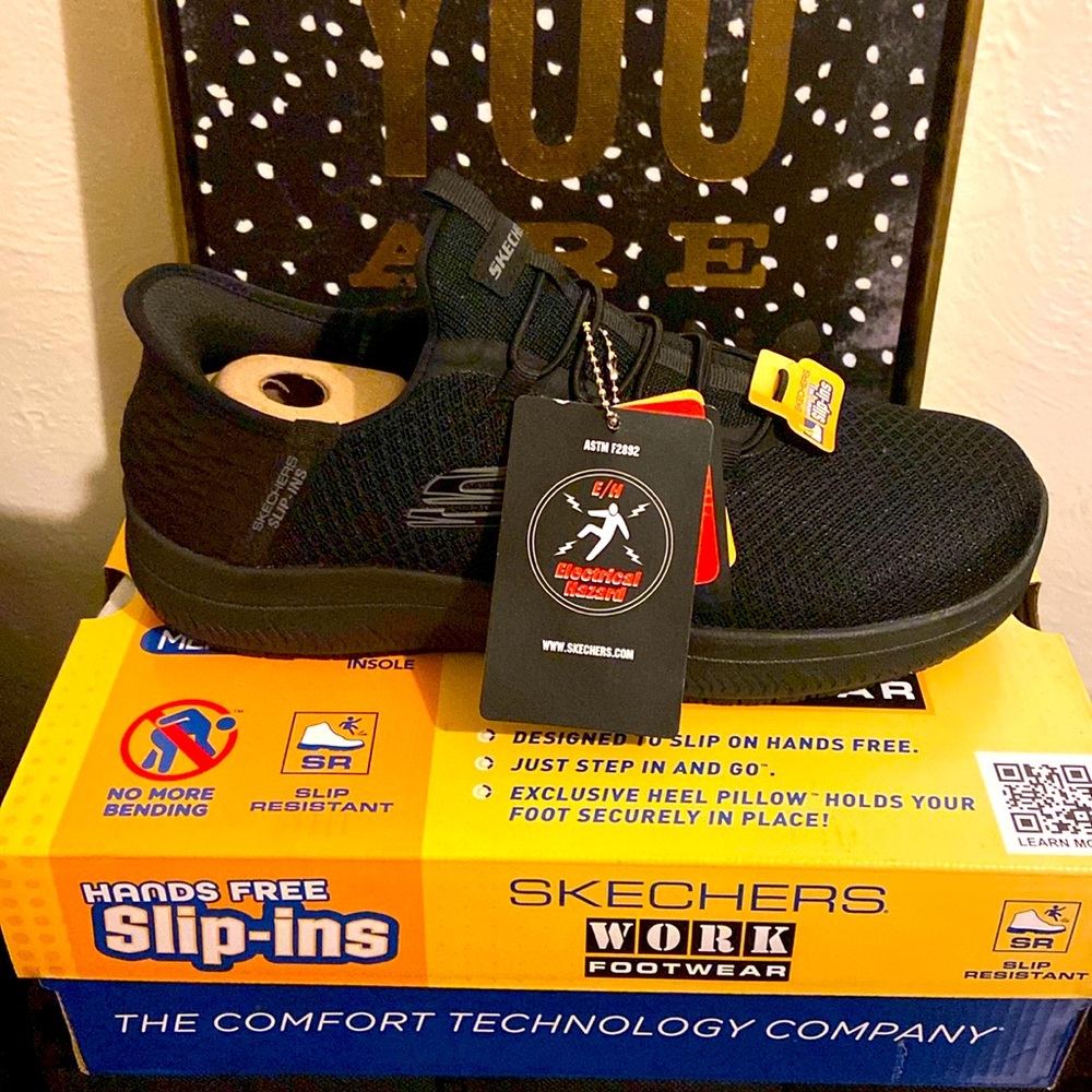 Skechers Black Slip-On Work Sneakers